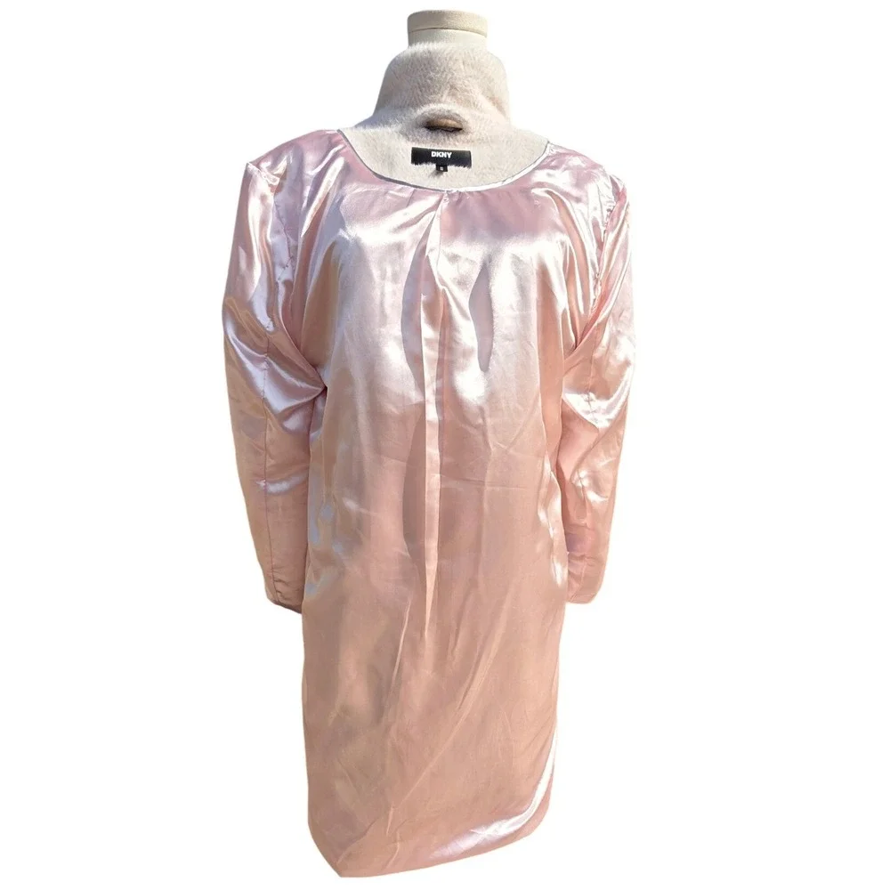 DKNY Overcoat Womens Medium Pink Chevron Notched Lapel Coat